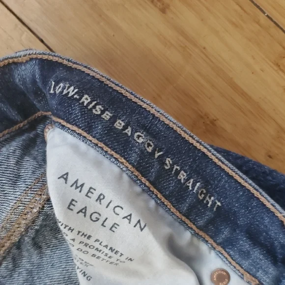 American Eagle Outfitters 4short Low Rise Baggy Straight Relaxed Fit Blue Jeans - Picture 3 of 10